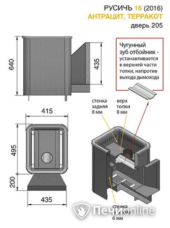 Дровяные печи-каменки Везувий Русичъ Антрацит 16 (205) 2016 в Лесному