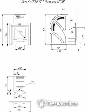 Дровяная банная печь Теплодар Каскад-12 Т Панорама (2018) в Лесному