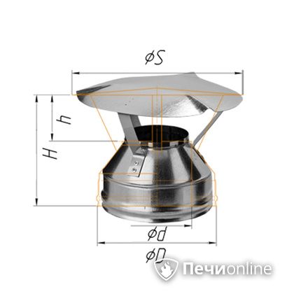 Дымоход Феррум Оголовок  нержавеющий d-200/280 по воде в Лесному